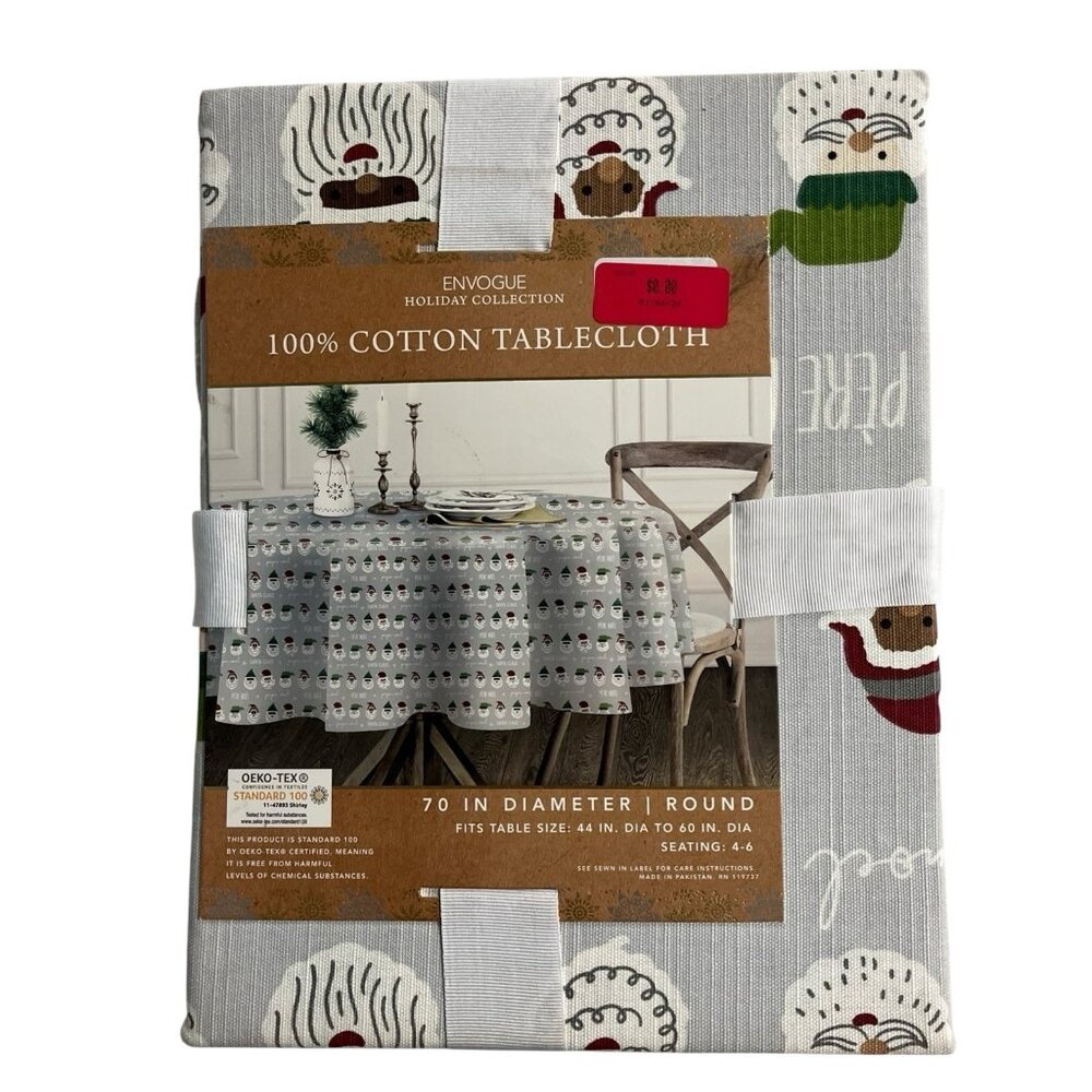 Envogue Christmas Tablecloth Santa Claus Face African American Cotton 70" Round